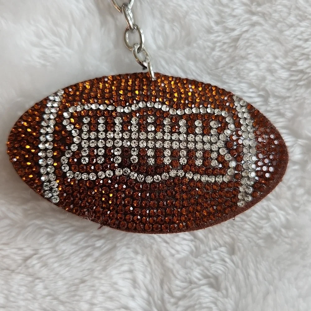 Orange Helmet and Brown Football Rhinestone Keychain Set